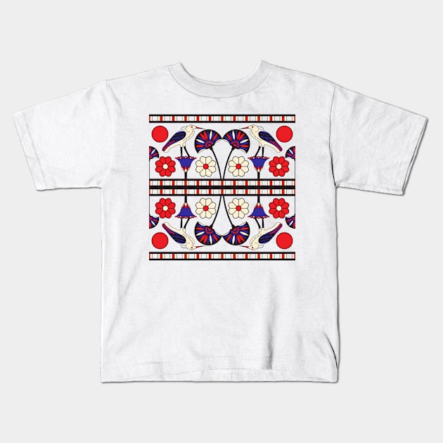 Egypt style symbol in red and blue with birds and flowers Kids T-Shirt by BE MY GUEST MARKETING LLC